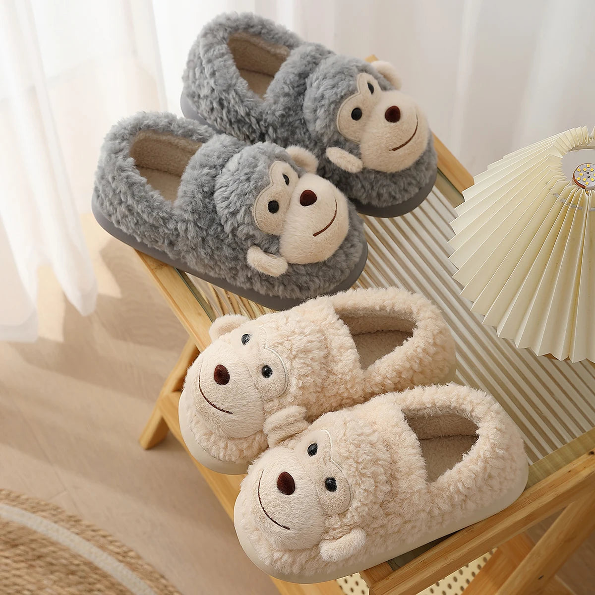 Monkey Pull-On Cotton Slippers