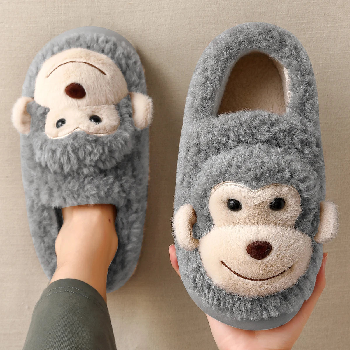 Monkey Pull-On Cotton Slippers