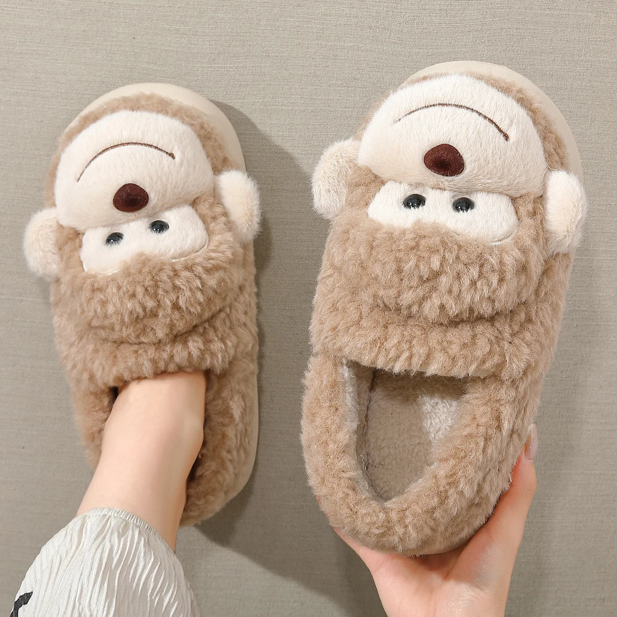 Monkey Pull-On Cotton Slippers