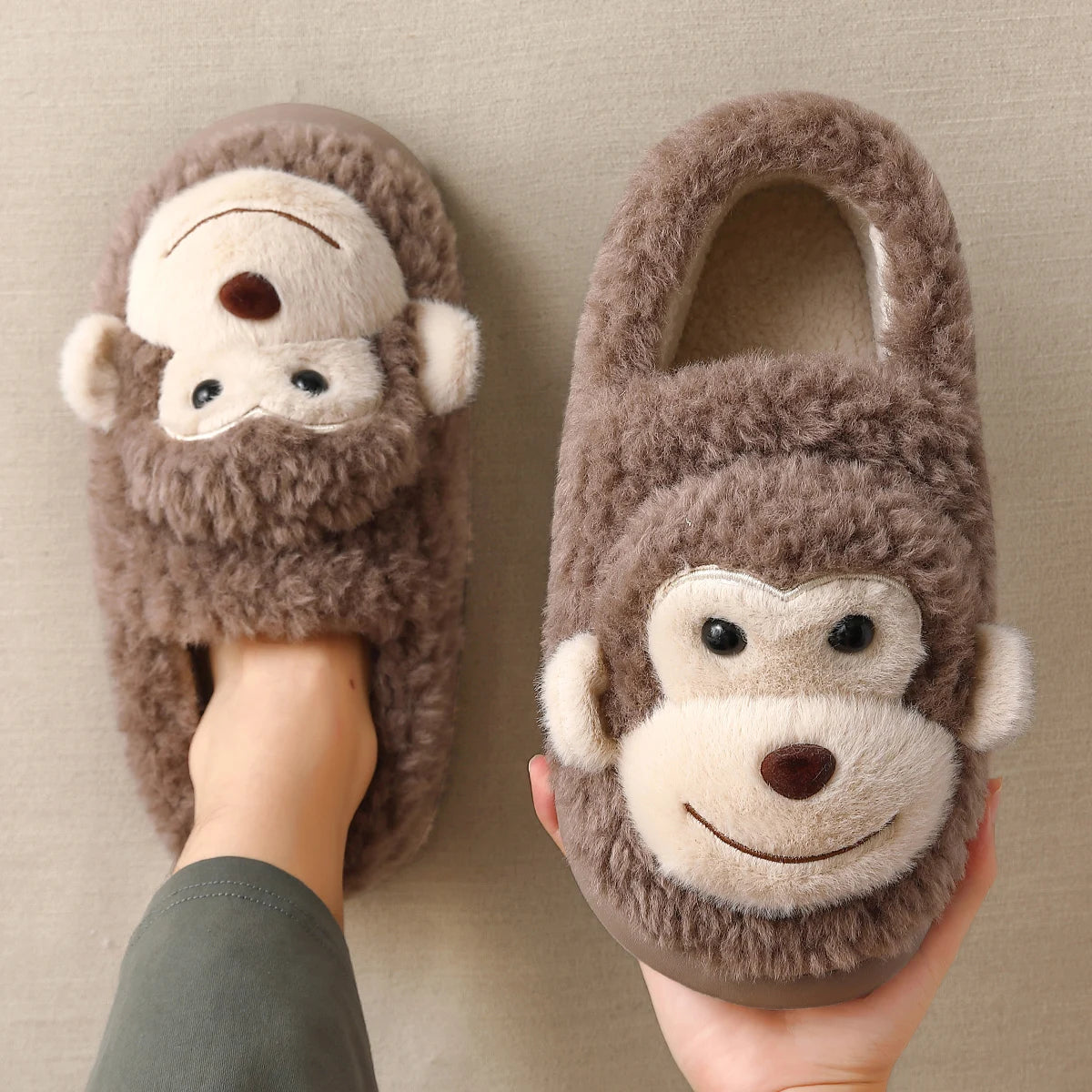 Monkey Pull-On Cotton Slippers