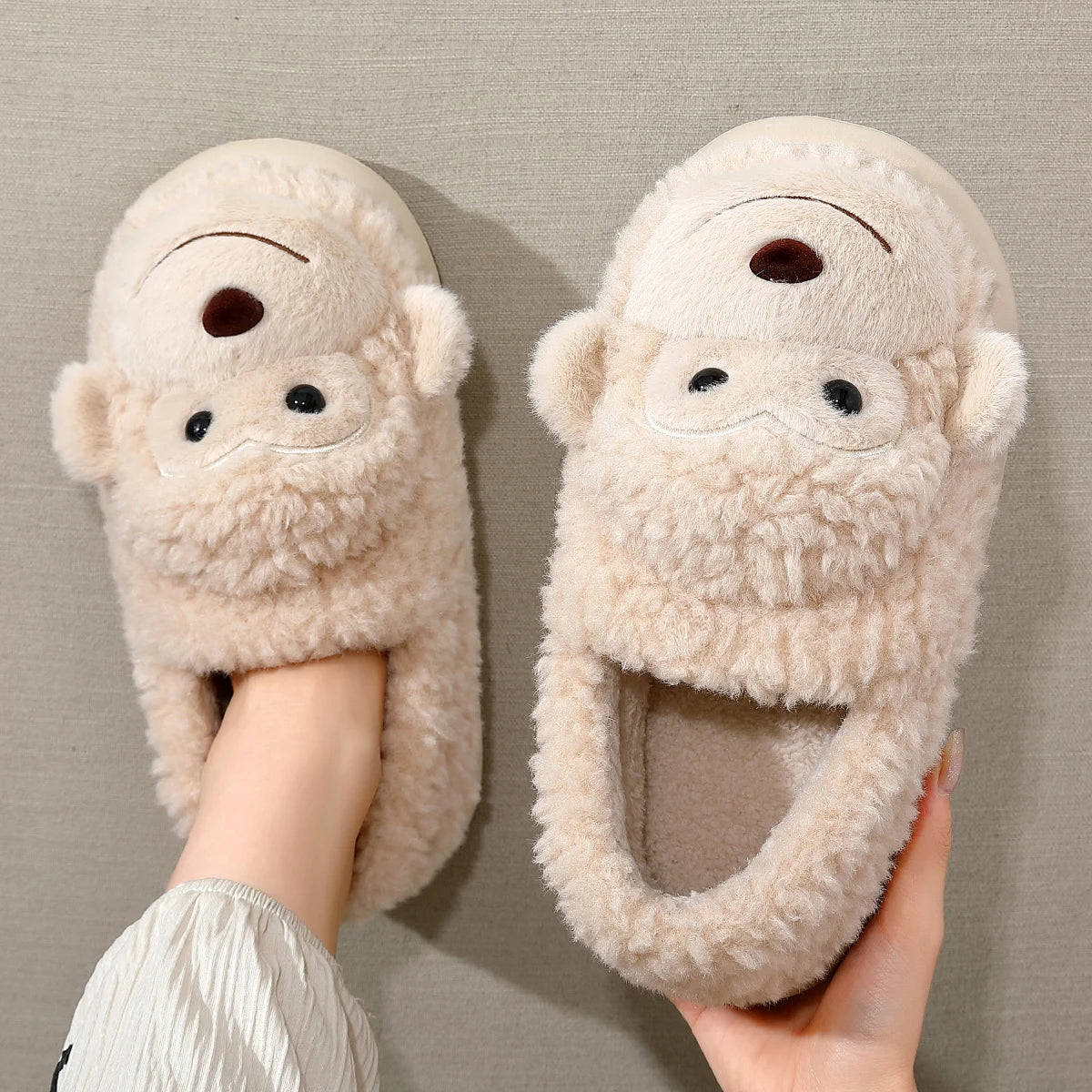 Monkey Pull-On Cotton Slippers