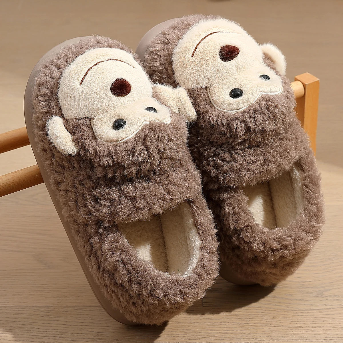 Monkey Pull-On Cotton Slippers